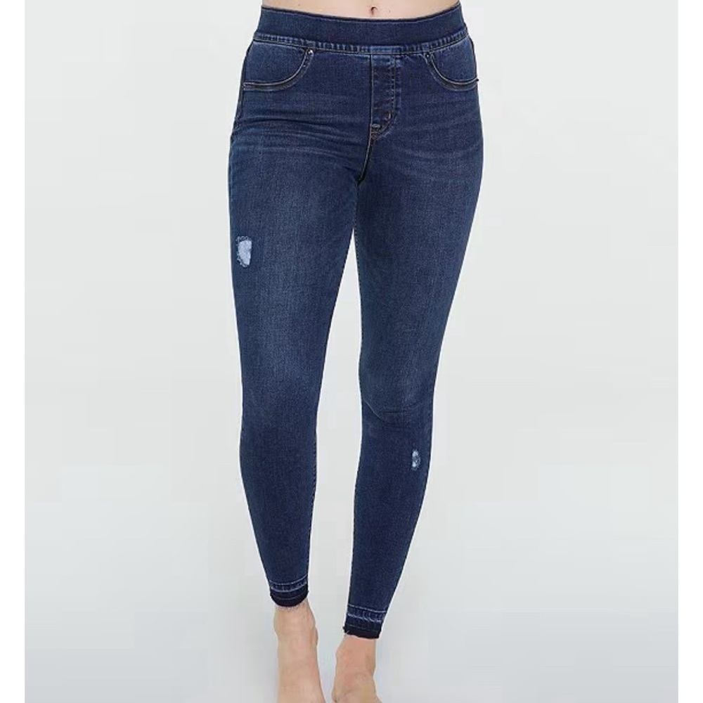 Spanx 20203 Distressed Denim High Rise Elastic Waist Jeggings size Small